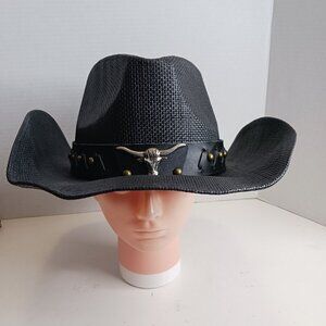 Western Black Bull Cowboy Rodeo Hat Straw One Size